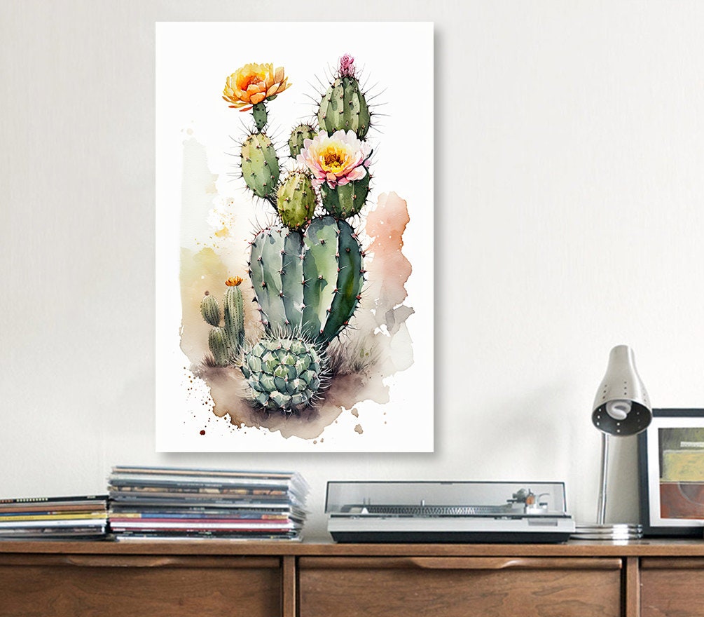 Cactus Plant Flower Print Watercolor Painting Botanical Wall Art Southwest Artwork Gift Rustic Desert Home Decor