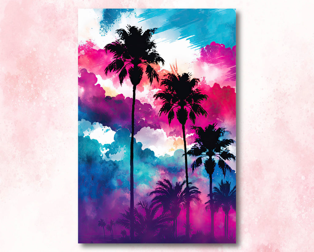 Palm Tree Sunset Art Print Watercolor Coastal Wall Art Nature Inspired Gift Tropical Beach House Home Decor