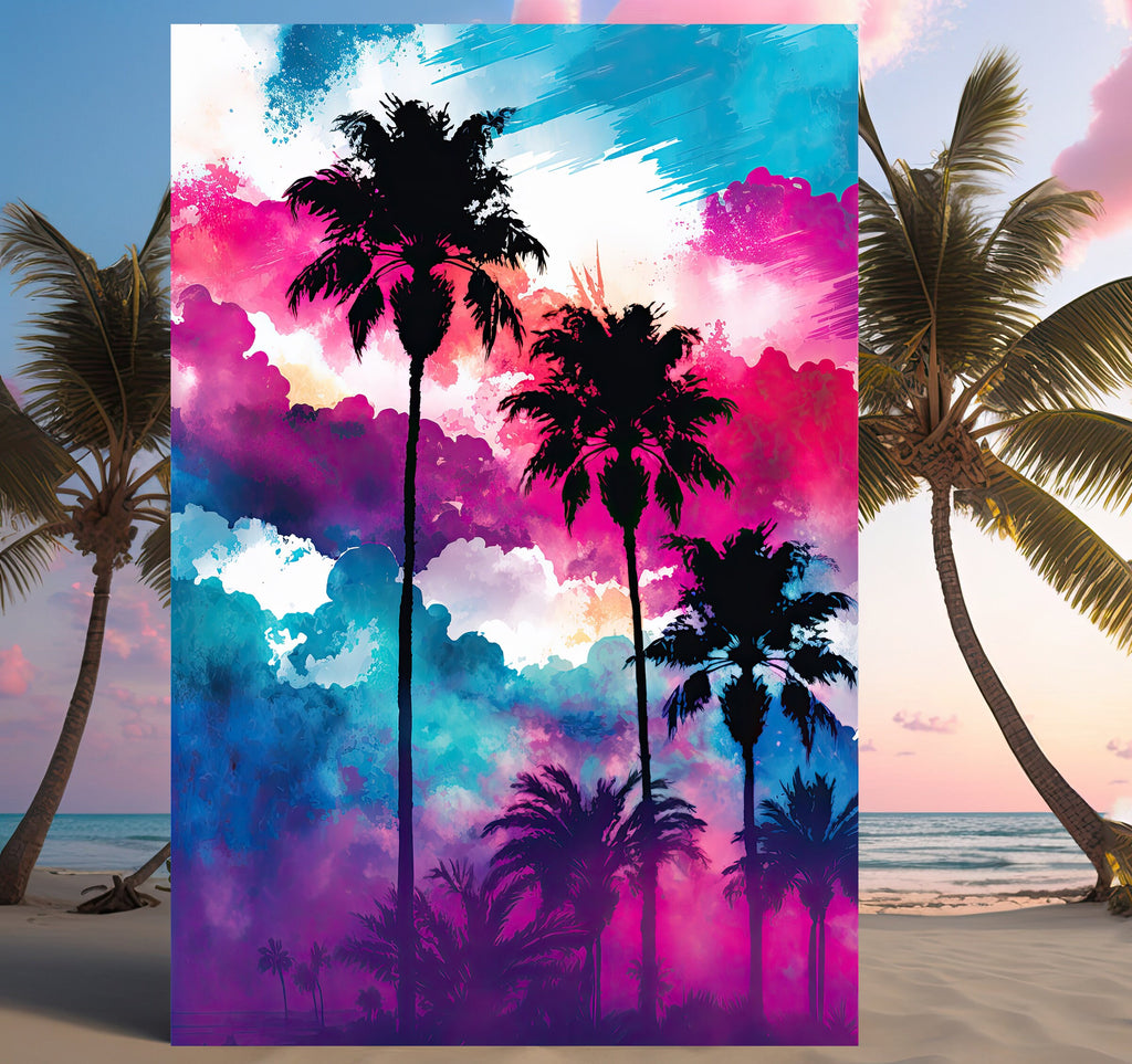 Palm Tree Sunset Art Print Watercolor Coastal Wall Art Nature Inspired Gift Tropical Beach House Home Decor