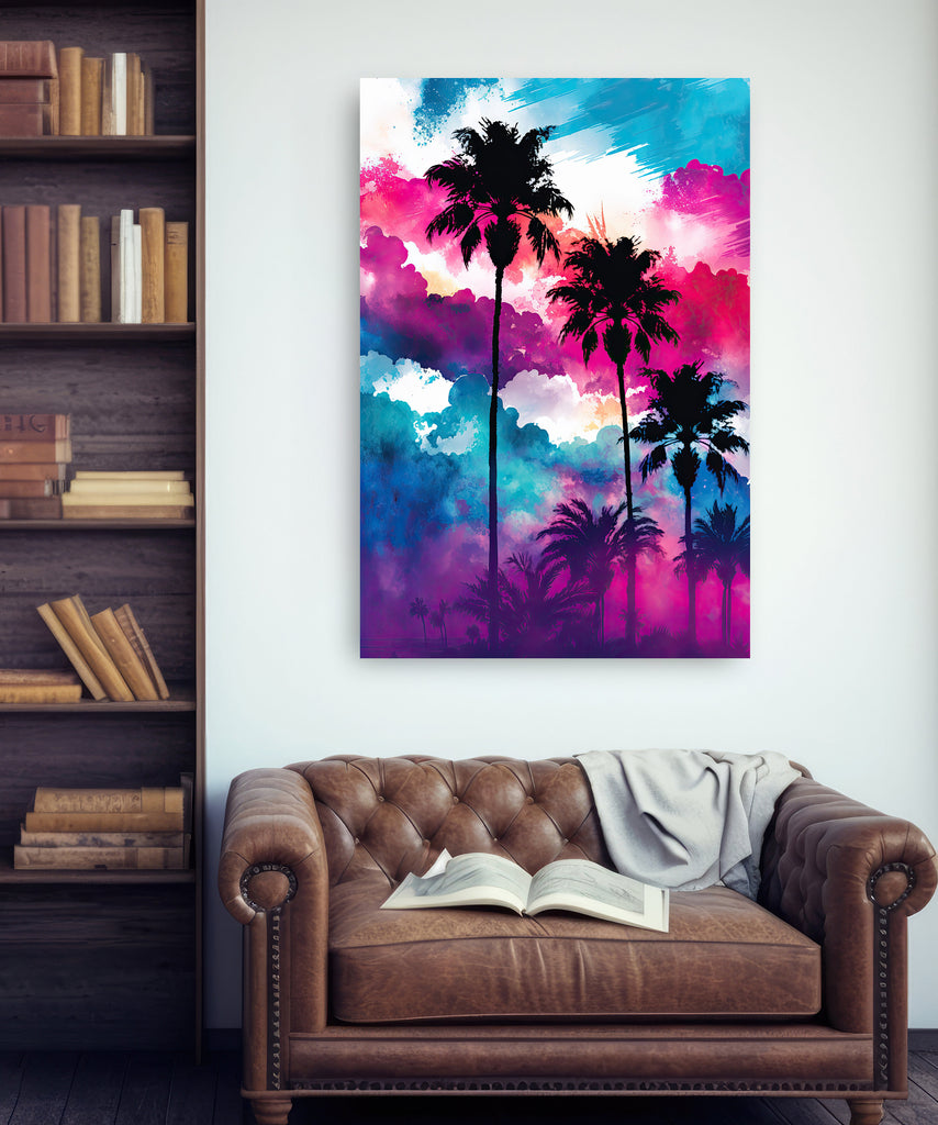 Palm Tree Sunset Art Print Watercolor Coastal Wall Art Nature Inspired Gift Tropical Beach House Home Decor