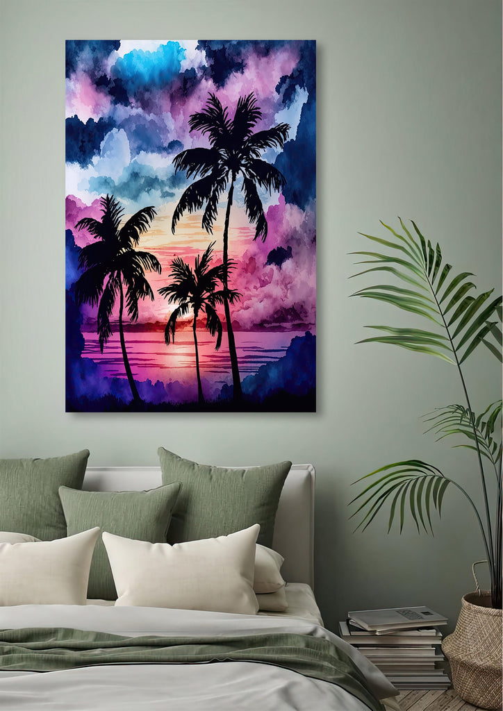 Palm Tree Sunset Art Print Watercolor Coastal Wall Art Nature Inspired Gift Tropical Beach House Home Decor