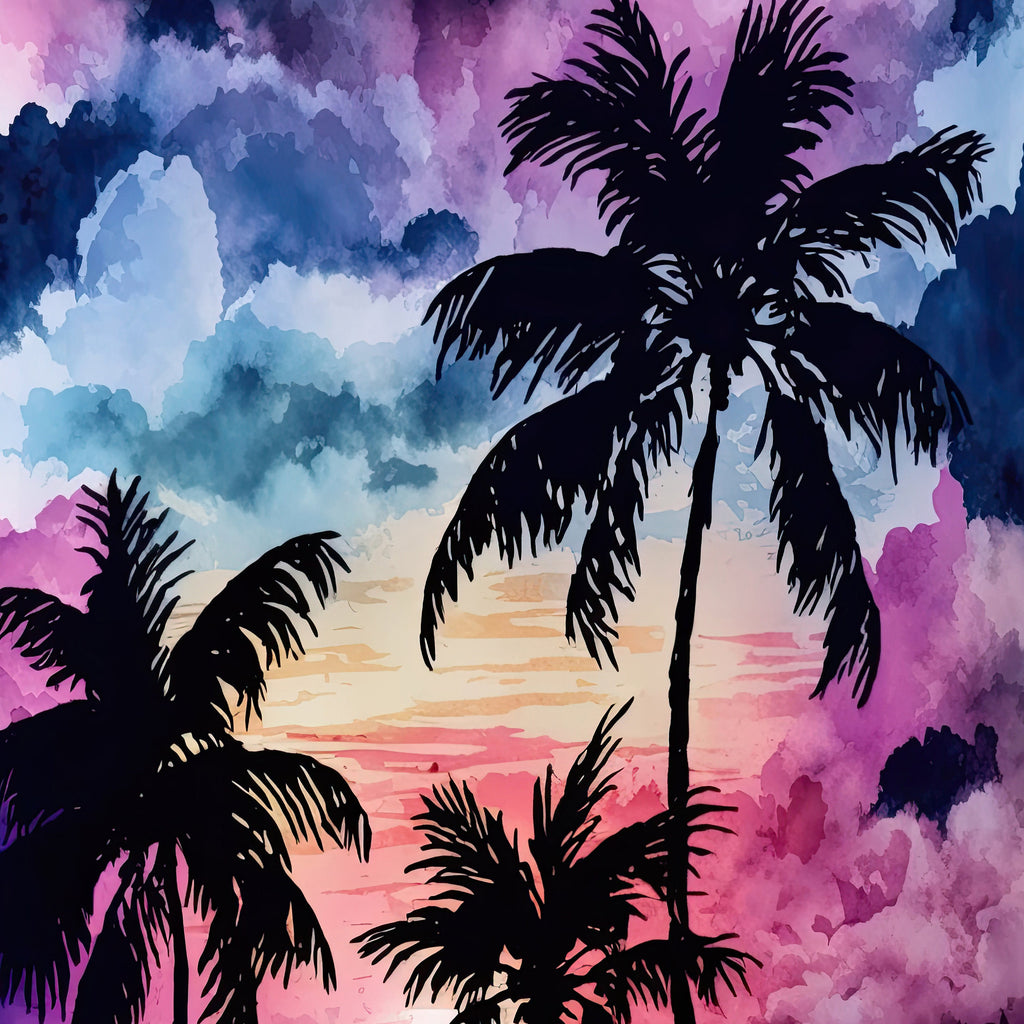 Palm Tree Sunset Art Print Watercolor Coastal Wall Art Nature Inspired Gift Tropical Beach House Home Decor