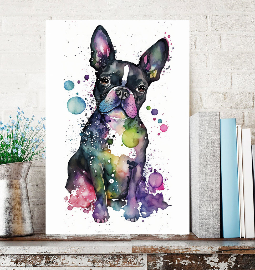 Boston Terrier Dog Watercolor Print Cute Pet Keepsake Wall Art Dog Lover Gift Adorable Canine Home Decor for Puppy Lovers!