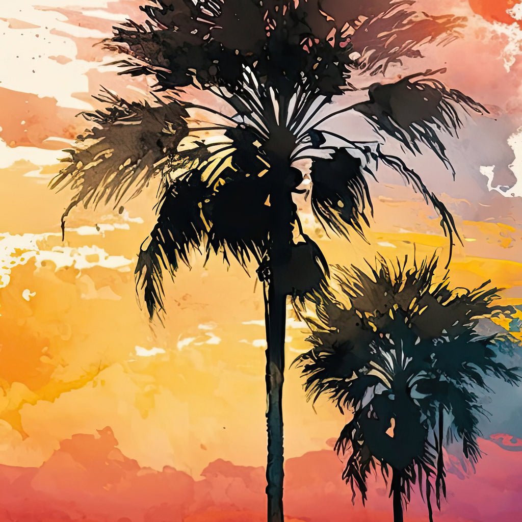 Palm Tree Sunset Art Print Watercolor Coastal Wall Art Nature Inspired Gift Tropical Beach House Home Decor