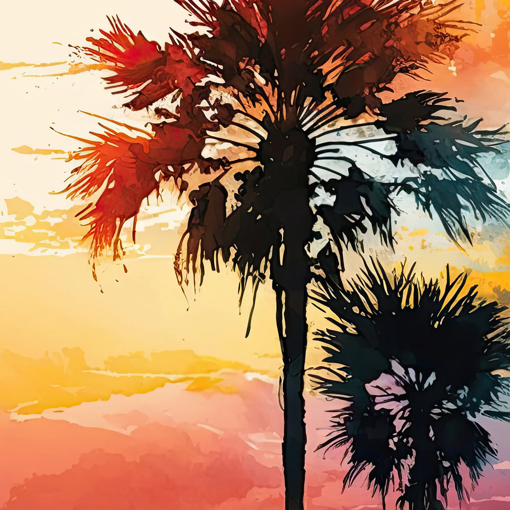 Palm Tree Sunset Art Print Watercolor Coastal Wall Art Nature Inspired Gift Tropical Beach House Home Decor