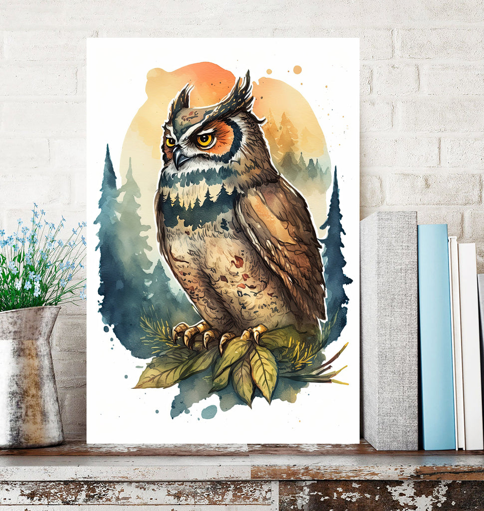 Watercolor Owl Painting Print Forest Wall Art Nature Bird Wildlife Gift Wild Animal Painting Woodland Nursery Home Decor