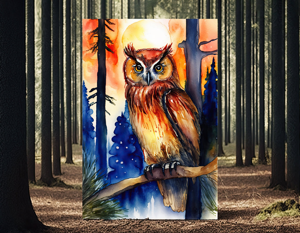 Watercolor Owl Painting Print Forest Wall Art Nature Bird Wildlife Gift Wild Animal Painting Woodland Nursery Home Decor