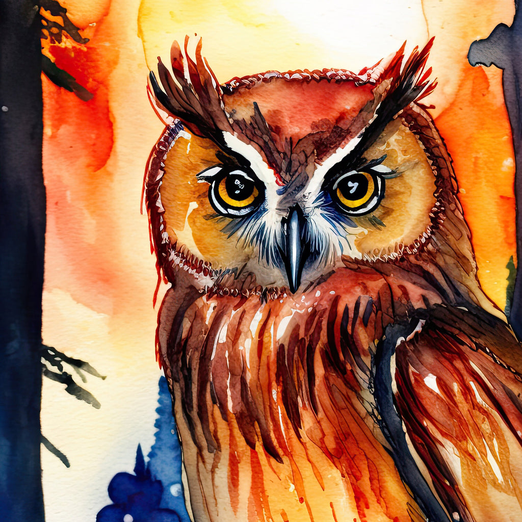 Watercolor Owl Painting Print Forest Wall Art Nature Bird Wildlife Gift Wild Animal Painting Woodland Nursery Home Decor