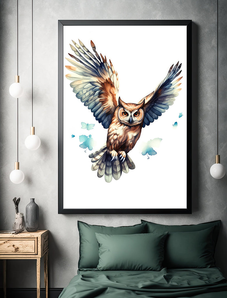 Watercolor Owl Painting Print Forest Wall Art Nature Bird Wildlife Gift Wild Animal Painting Woodland Nursery Home Decor