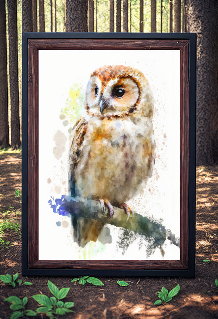 Watercolor Owl Painting Print Forest Wall Art Nature Bird Wildlife Gift Wild Animal Painting Woodland Nursery Home Decor