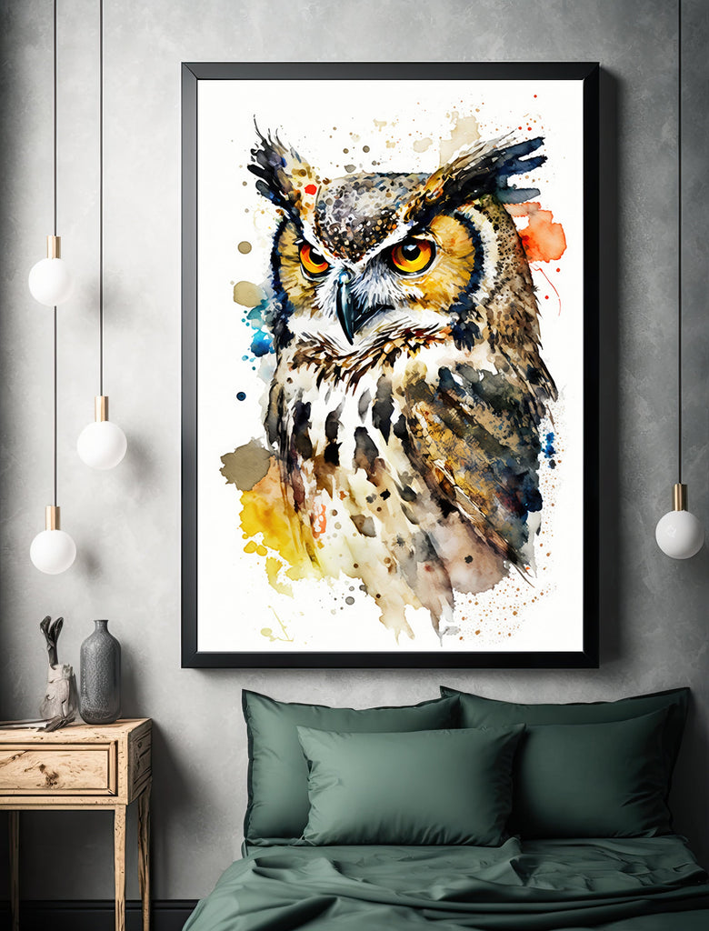 Watercolor Owl Painting Print Forest Wall Art Nature Bird Wildlife Gift Wild Animal Painting Woodland Nursery Home Decor