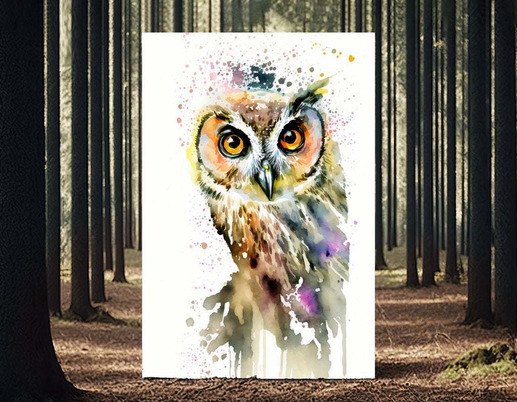 Watercolor Owl Painting Print Forest Wall Art Nature Bird Wildlife Gift Wild Animal Painting Woodland Nursery Home Decor