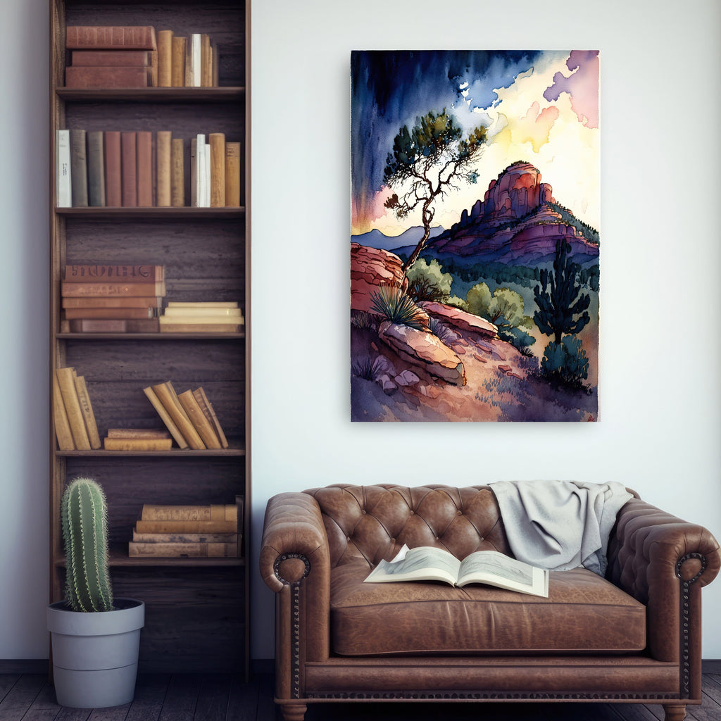 Watercolor Sedona Arizona Sunset Art Print Southwest Wall Art Landscape Gift Desert Home Western Decor