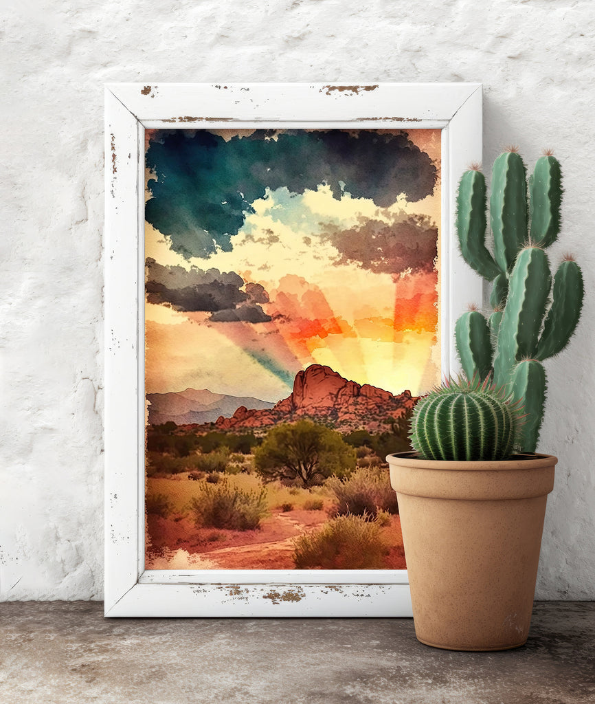 Watercolor Sedona Arizona Sunset Art Print Southwest Wall Art Landscape Gift Desert Home Western Decor