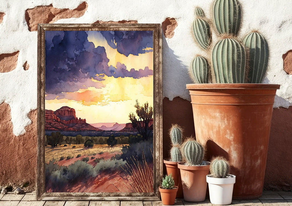 Watercolor Sedona Arizona Sunset Art Print Southwest Wall Art Landscape Gift Desert Home Western Decor