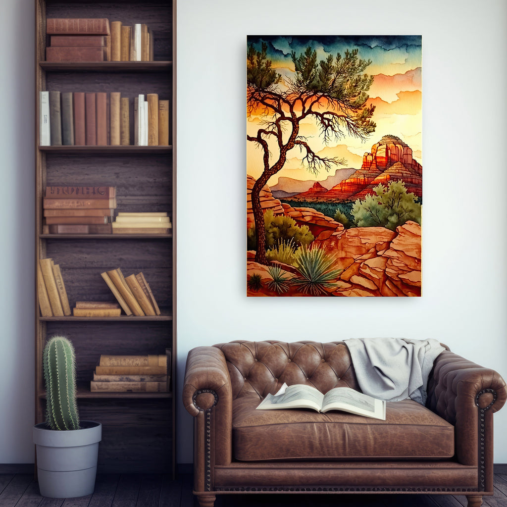 Watercolor Sedona Arizona Sunset Art Print Southwest Wall Art Landscape Gift Desert Home Western Decor