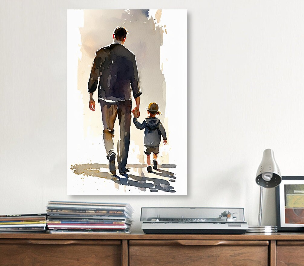 Father Son Watercolor Painting Fathers Day Gift For Him Print Cute Dad Wall Art Daddy Home Decor