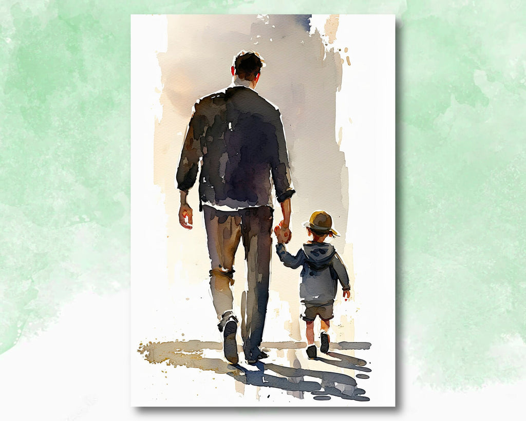 Father Son Watercolor Painting Fathers Day Gift For Him Print Cute Dad Wall Art Daddy Home Decor