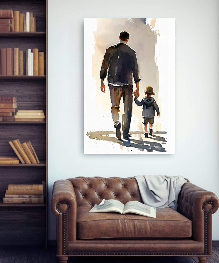 Father Son Watercolor Painting Fathers Day Gift For Him Print Cute Dad Wall Art Daddy Home Decor