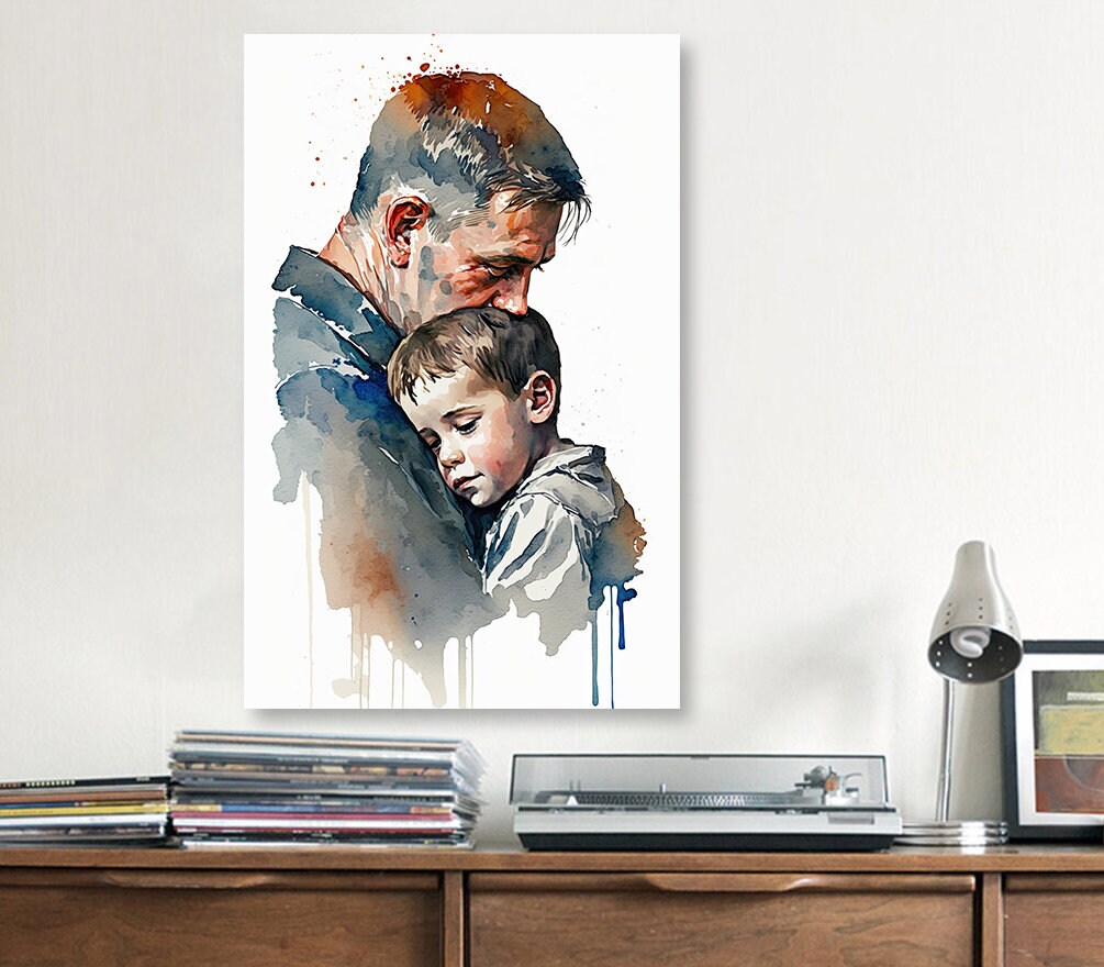 Father Son Watercolor Painting Fathers Day Gift For Him Print Cute Dad Wall Art Daddy Home Decor