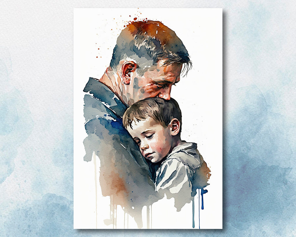 Father Son Watercolor Painting Fathers Day Gift For Him Print Cute Dad Wall Art Daddy Home Decor