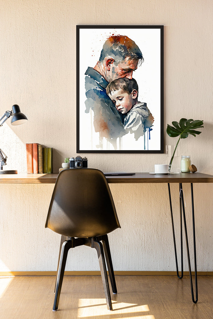 Father Son Watercolor Painting Fathers Day Gift For Him Print Cute Dad Wall Art Daddy Home Decor