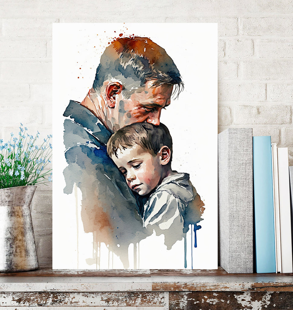 Father Son Watercolor Painting Fathers Day Gift For Him Print Cute Dad Wall Art Daddy Home Decor