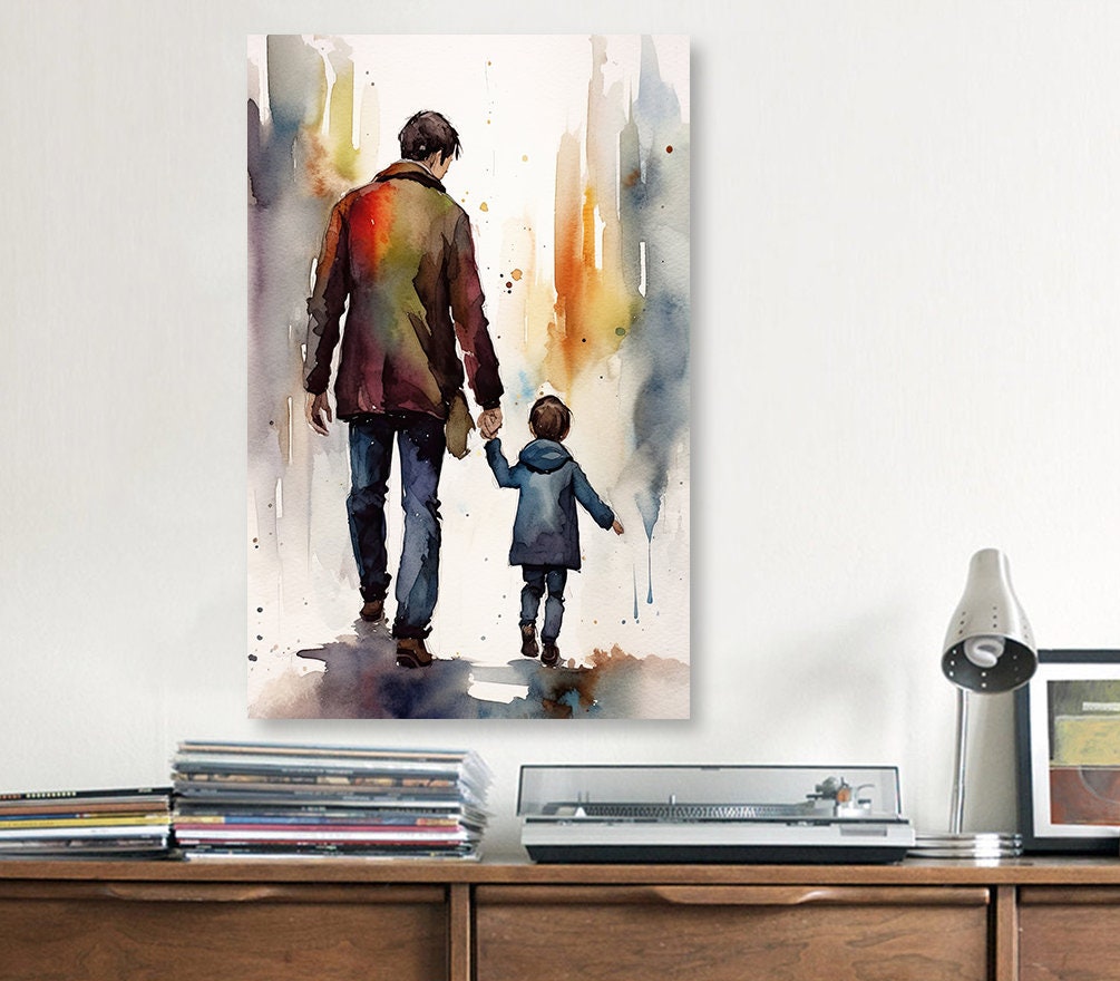 Father Son Watercolor Painting Fathers Day Gift For Him Print Cute Dad Wall Art Daddy Home Decor