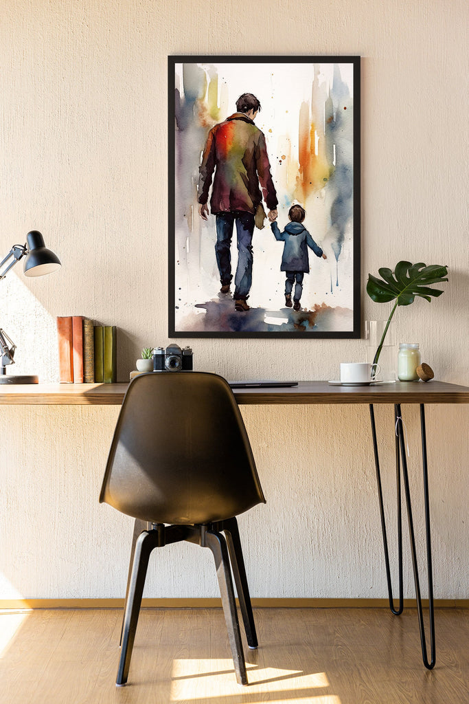 Father Son Watercolor Painting Fathers Day Gift For Him Print Cute Dad Wall Art Daddy Home Decor