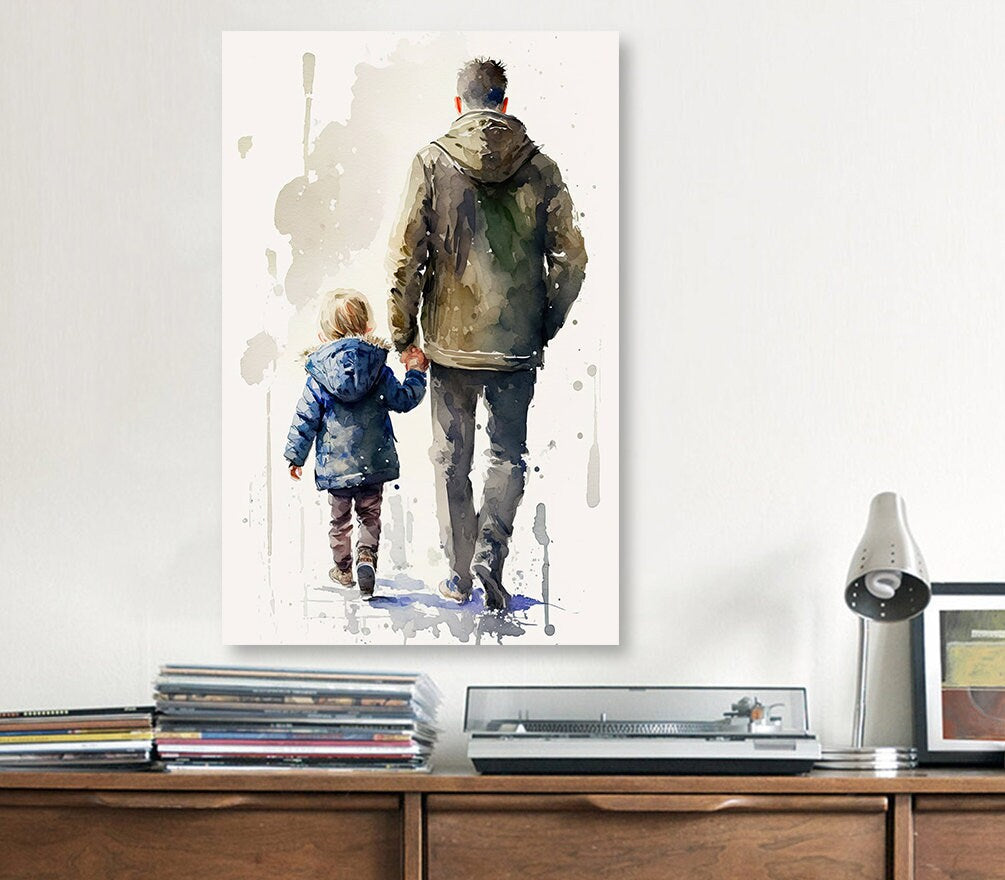 Father Son Watercolor Painting Fathers Day Gift For Him Print Cute Dad Wall Art Daddy Home Decor