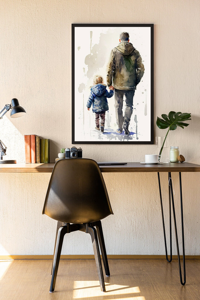 Father Son Watercolor Painting Fathers Day Gift For Him Print Cute Dad Wall Art Daddy Home Decor