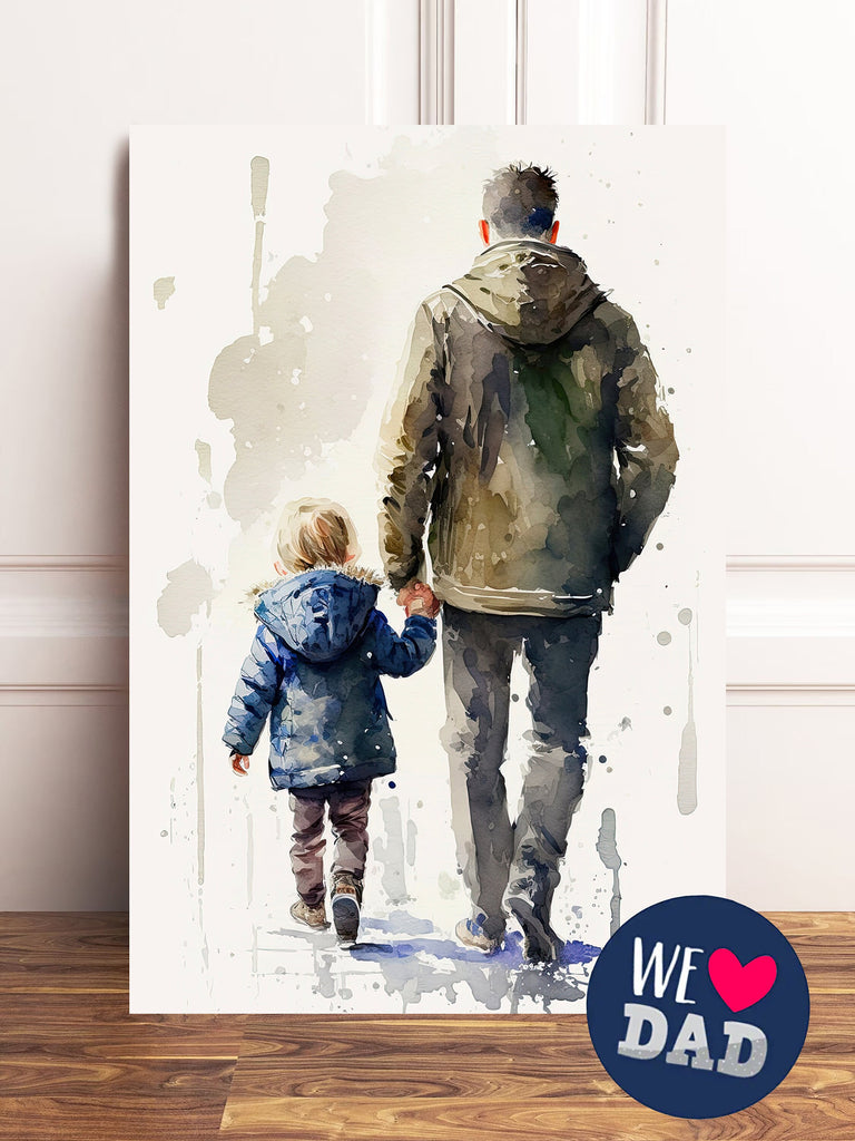 Father Son Watercolor Painting Fathers Day Gift For Him Print Cute Dad Wall Art Daddy Home Decor