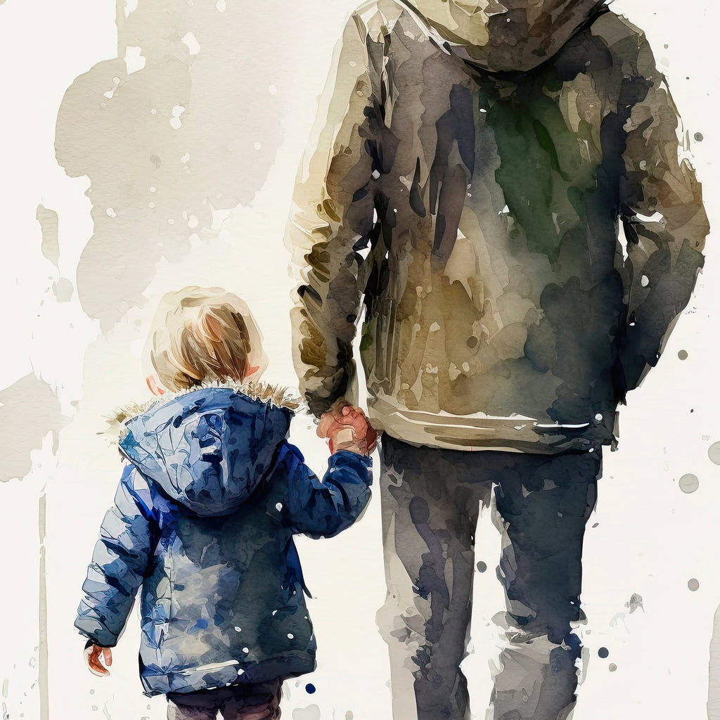 Father Son Watercolor Painting Fathers Day Gift For Him Print Cute Dad Wall Art Daddy Home Decor