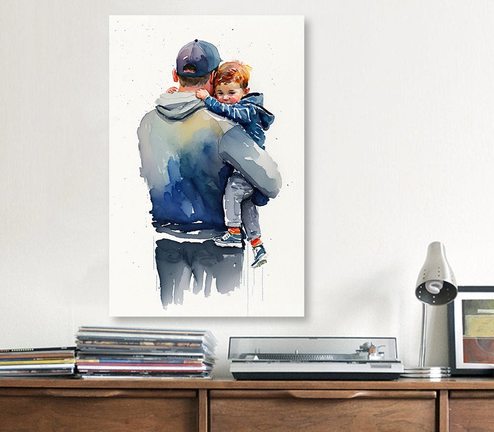 Father Son Watercolor Painting Fathers Day Gift For Him Print Cute Dad Wall Art Daddy Home Decor