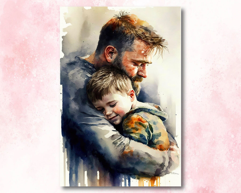 Father Son Watercolor Painting Fathers Day Gift For Him Print Cute Dad Wall Art Daddy Home Decor