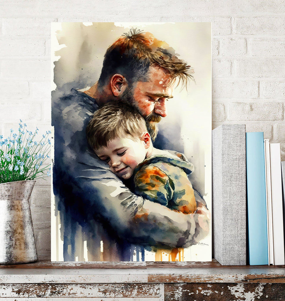 Father Son Watercolor Painting Fathers Day Gift For Him Print Cute Dad Wall Art Daddy Home Decor