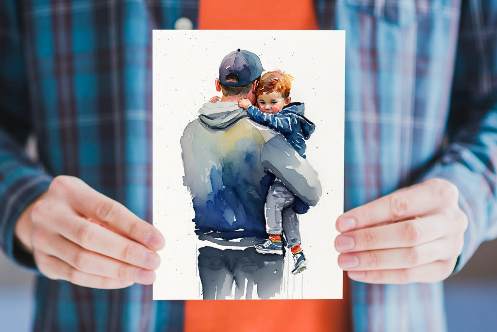 Father Son Fathers Day Card Watercolor Dad Gift For Him Daddy Father's Day Gift Greeting Card (5x7 inches in Packs of 1, 10, 30, and 50pcs)