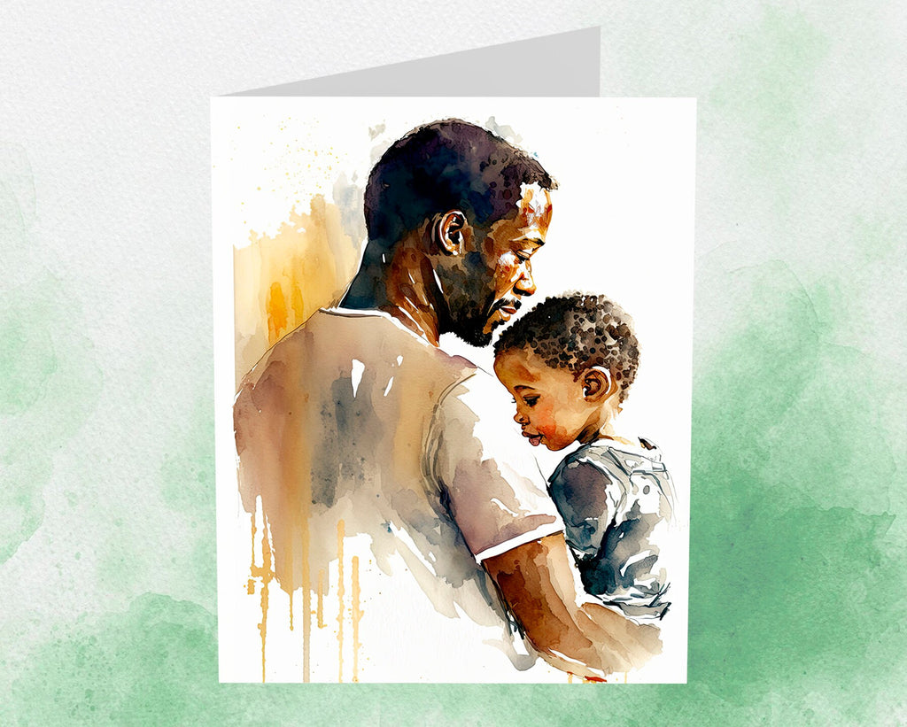 African American Fathers Day Card Watercolor Dad Gift For Him Daddy Father's Day Gift Greeting Card - 5x7 inches in Packs of 1, 10, 30, & 50