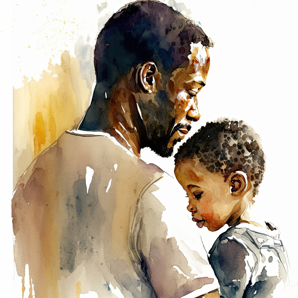 African American Fathers Day Card Watercolor Dad Gift For Him Daddy Father's Day Gift Greeting Card - 5x7 inches in Packs of 1, 10, 30, & 50