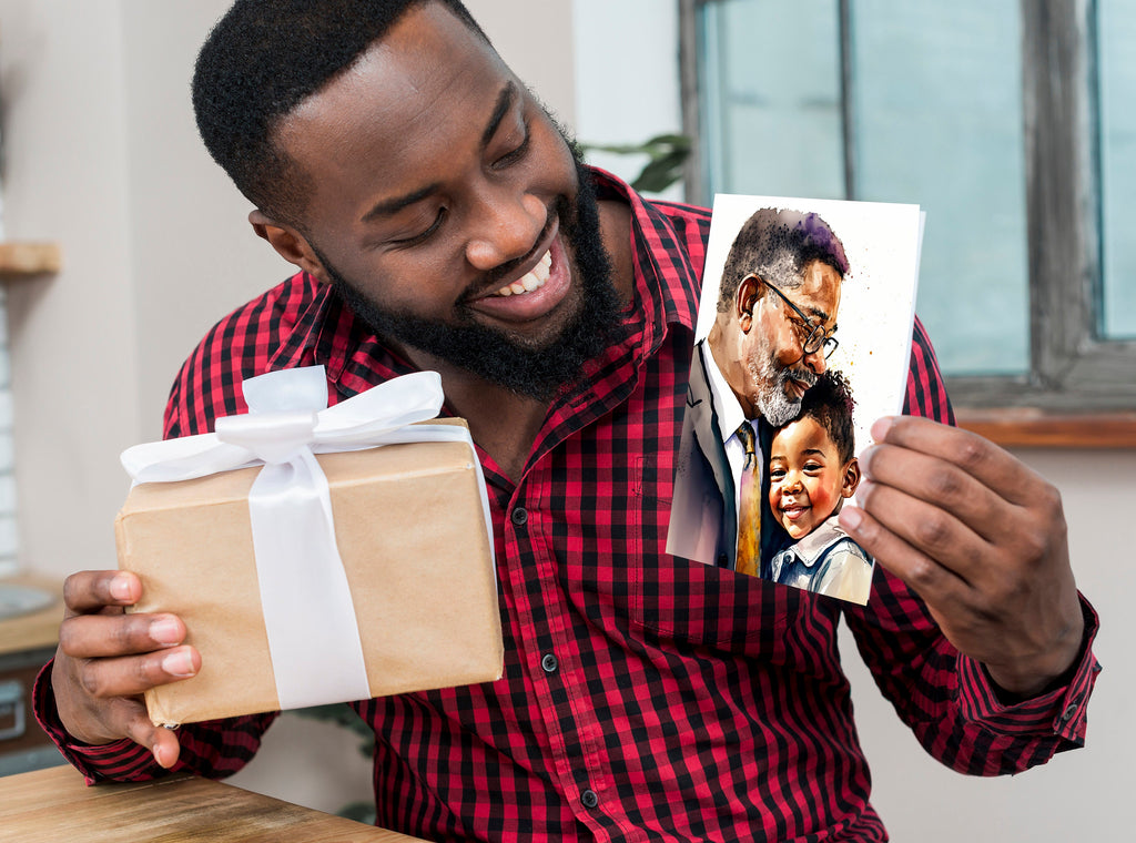 African American Fathers Day Card Watercolor Dad Gift For Him Daddy Father's Day Gift Greeting Card - 5x7 inches in Packs of 1, 10, 30, & 50