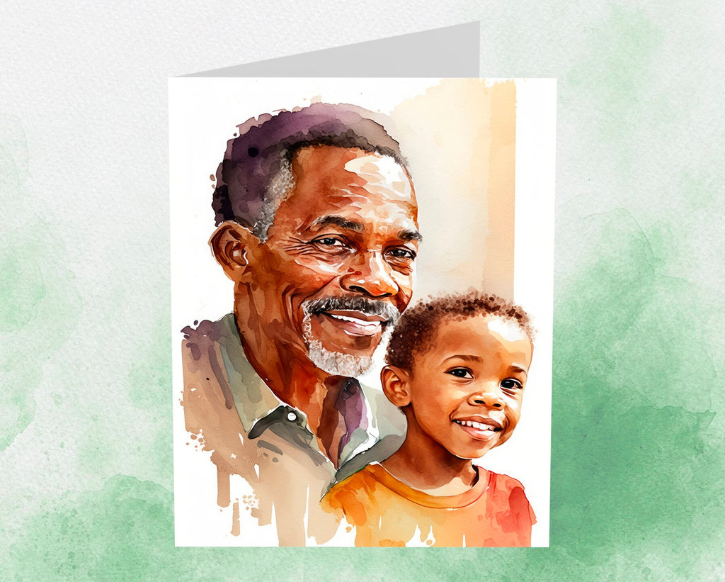 African American Fathers Day Card Watercolor Dad Gift For Him Daddy Father's Day Gift Greeting Card - 5x7 inches in Packs of 1, 10, 30, & 50