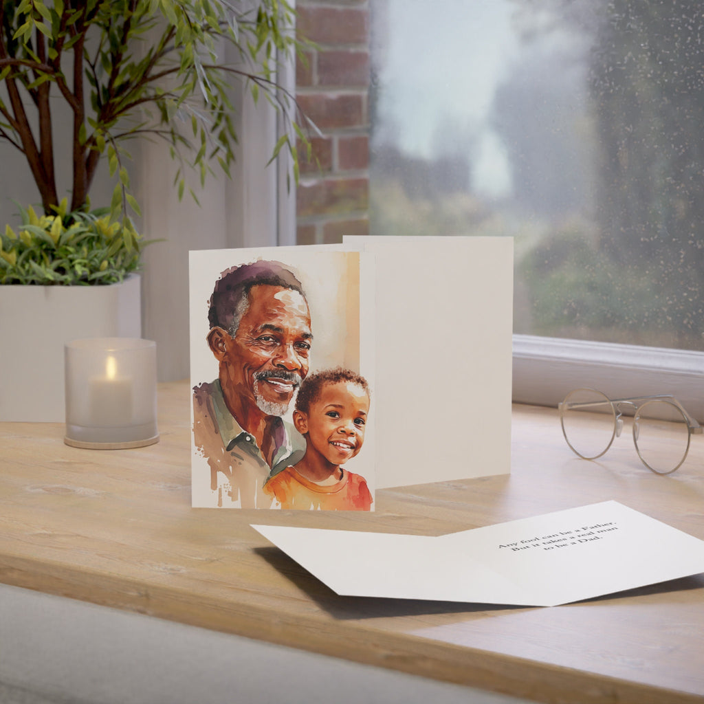 African American Fathers Day Card Watercolor Dad Gift For Him Daddy Father's Day Gift Greeting Card - 5x7 inches in Packs of 1, 10, 30, & 50