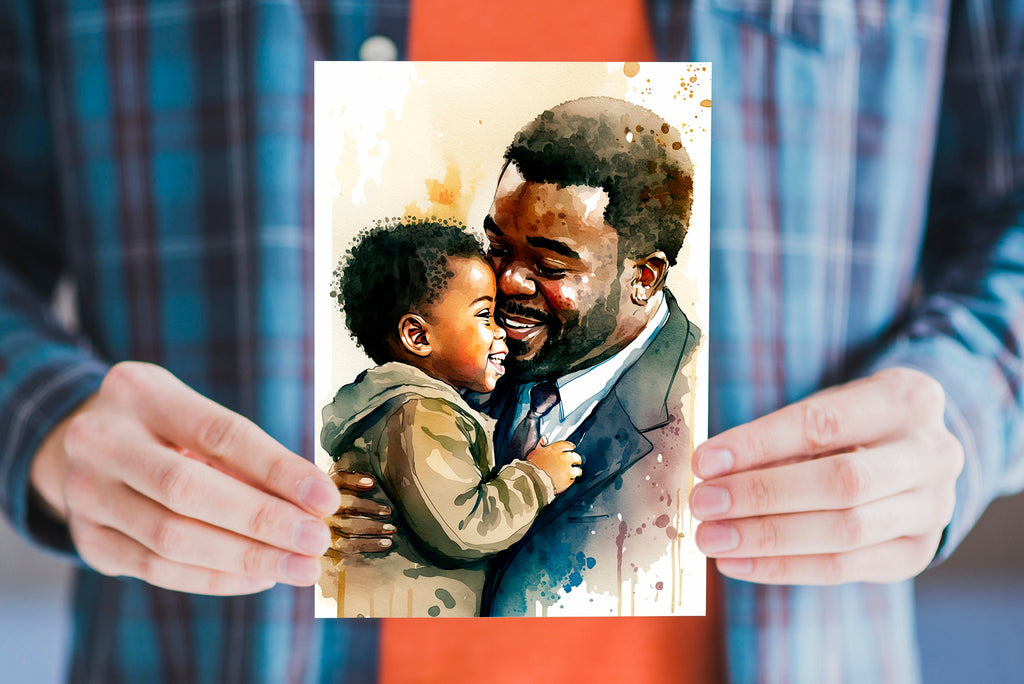 African American Fathers Day Card Watercolor Dad Gift For Him Daddy Father's Day Gift Greeting Card - 5x7 inches in Packs of 1, 10, 30, & 50