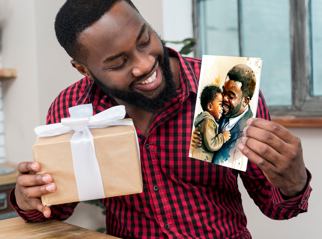 African American Fathers Day Card Watercolor Dad Gift For Him Daddy Father's Day Gift Greeting Card - 5x7 inches in Packs of 1, 10, 30, & 50