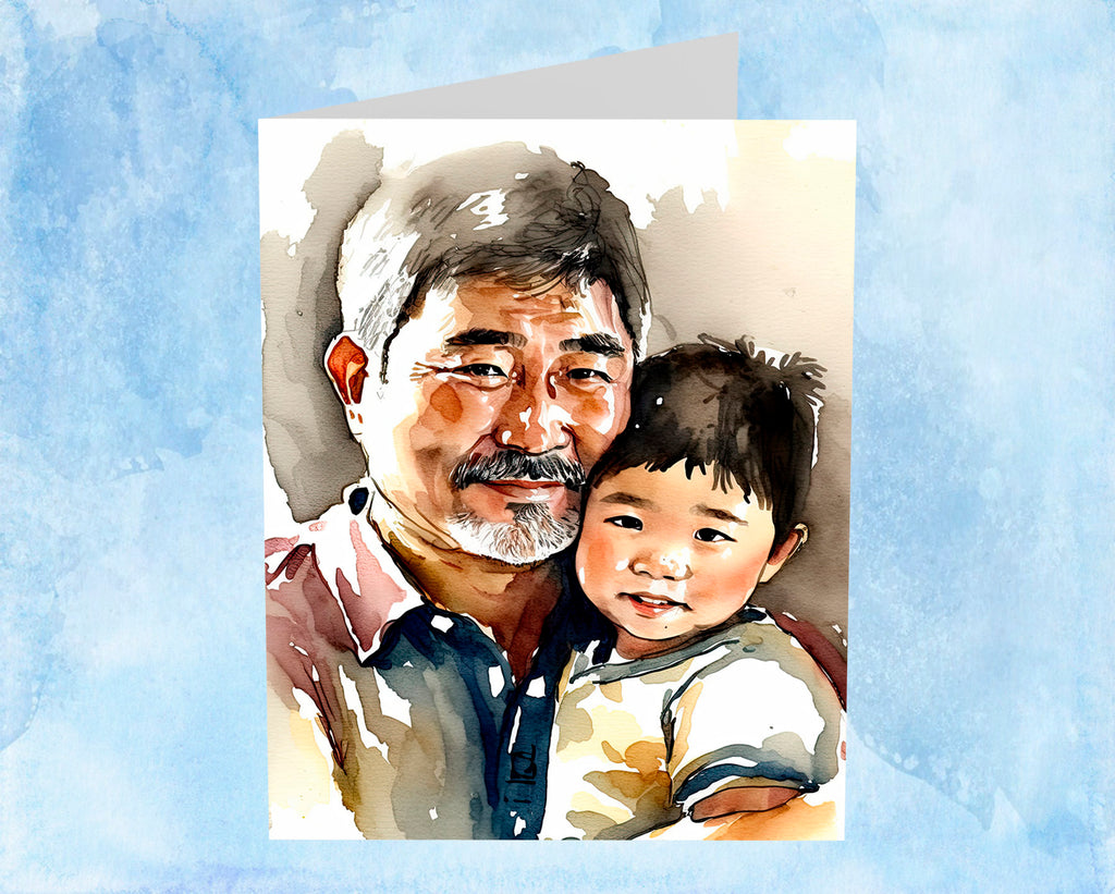 Asian American Fathers Day Card Watercolor Dad Gift For Him Daddy Father's Day Gift Greeting Card - 5x7 inches in Packs of 1, 10, 30, & 50