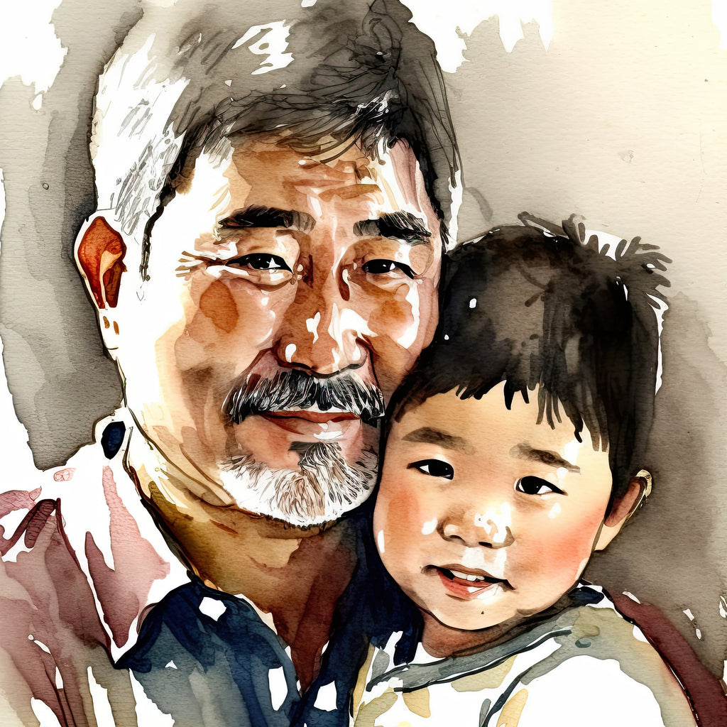 Asian American Fathers Day Card Watercolor Dad Gift For Him Daddy Father's Day Gift Greeting Card - 5x7 inches in Packs of 1, 10, 30, & 50