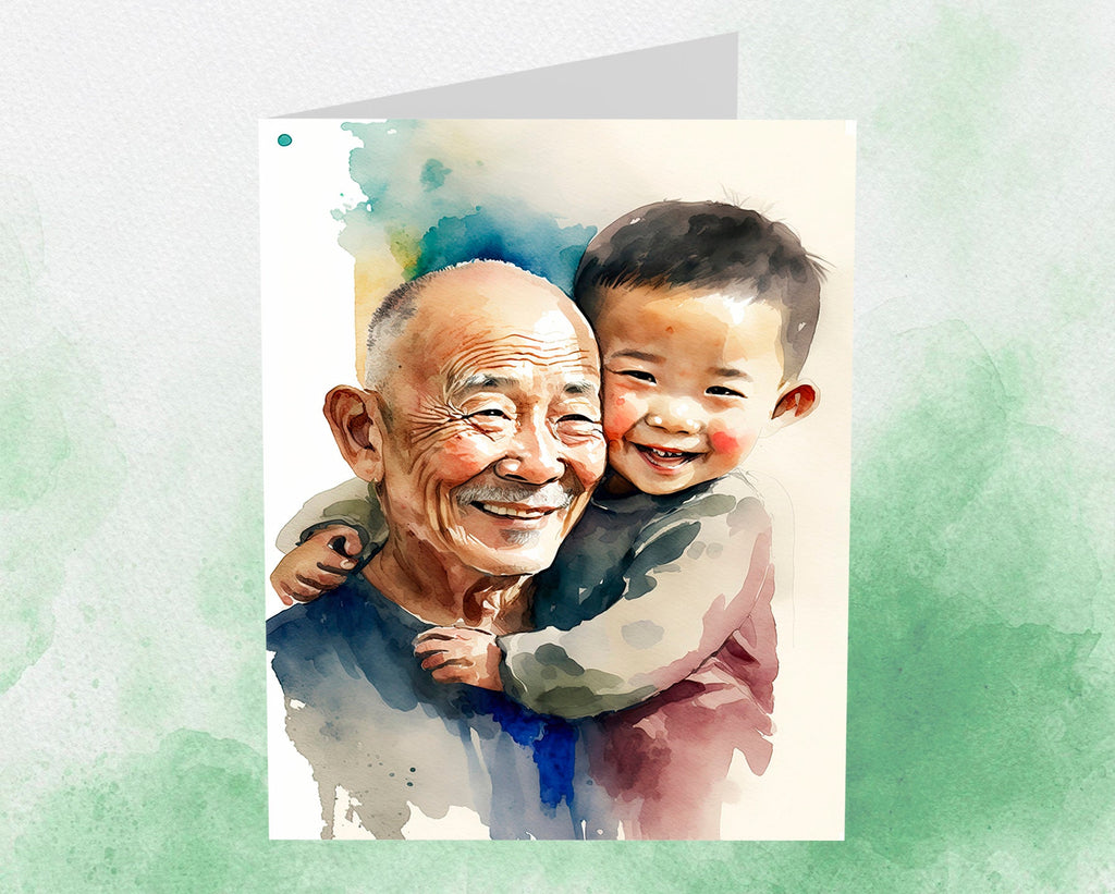 Asian American Fathers Day Card Watercolor Dad Gift For Him Daddy Father's Day Gift Greeting Card - 5x7 inches in Packs of 1, 10, 30, & 50