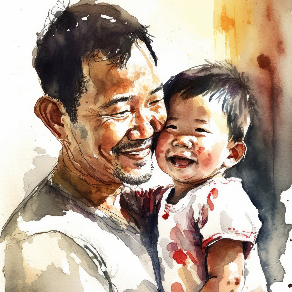 Asian American Fathers Day Card Watercolor Dad Gift For Him Daddy Father's Day Gift Greeting Card - 5x7 inches in Packs of 1, 10, 30, & 50