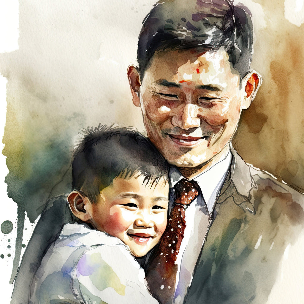 Asian American Fathers Day Card Watercolor Dad Gift For Him Daddy Father's Day Gift Greeting Card - 5x7 inches in Packs of 1, 10, 30, & 50