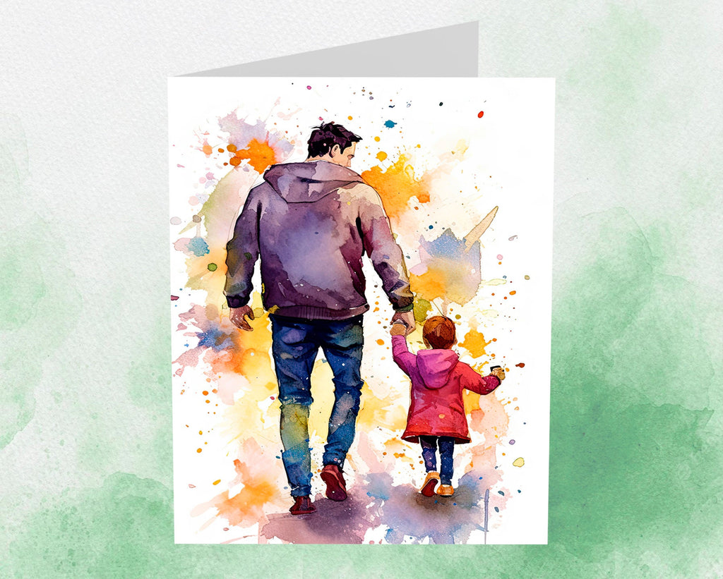 Watercolor Fathers Day Card Dad Gift For Him Daddy Father's Day Gift Greeting Card - 5x7 inches in Packs of 1, 10, 30, and 50pcs